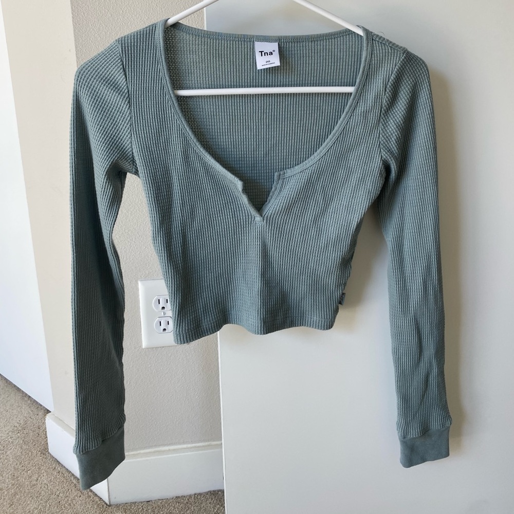 Aritzia Waffle Scoopneck Longsleeve Crop Top
